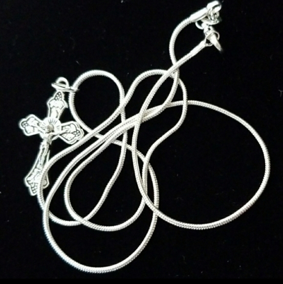 Retro Inspired Cross .925 Sterling Silver Necklace - Picture 2 of 3